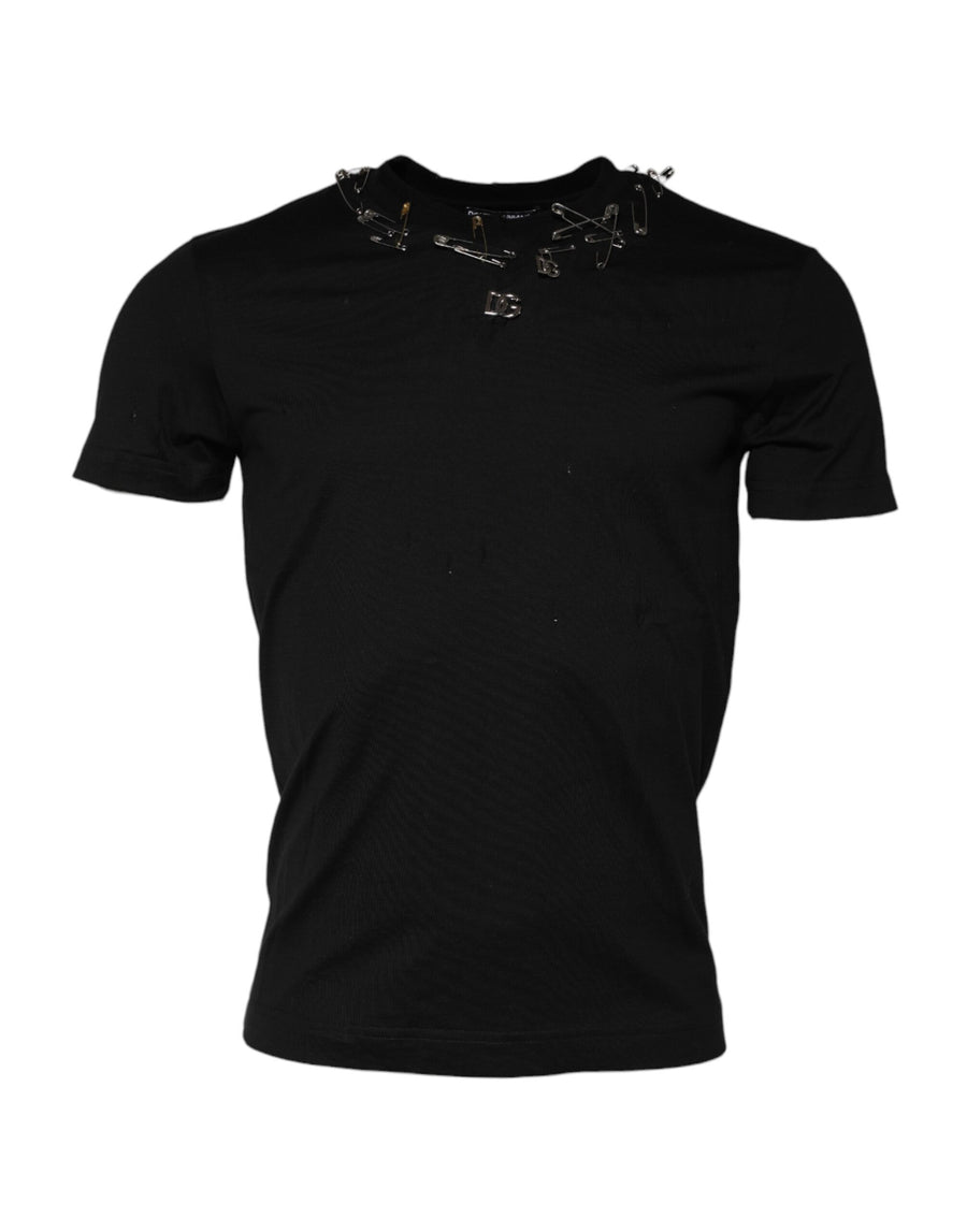 Black Logo Embellish Short Sleeves T-shirt