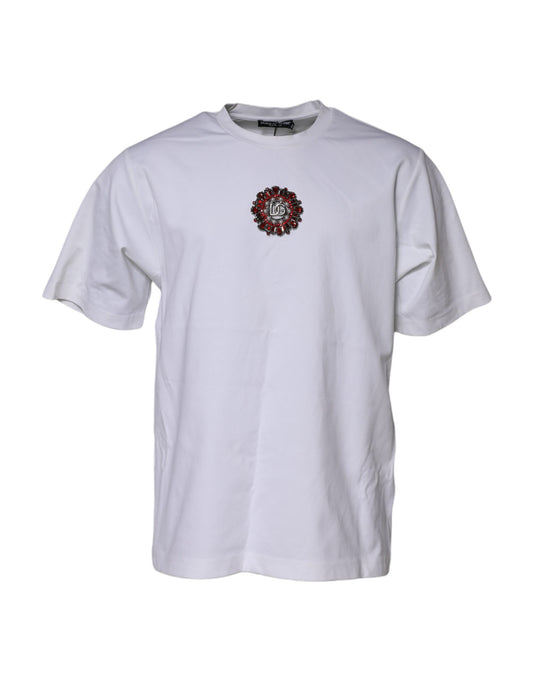 White Logo Embellish Short Sleeves T-shirt