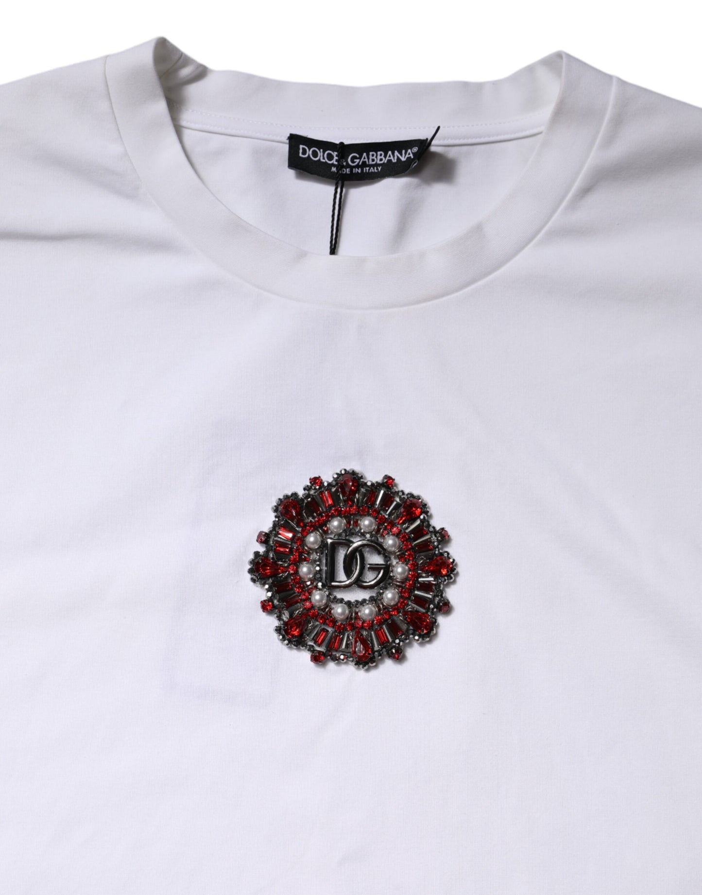 White Logo Embellish Short Sleeves T-shirt