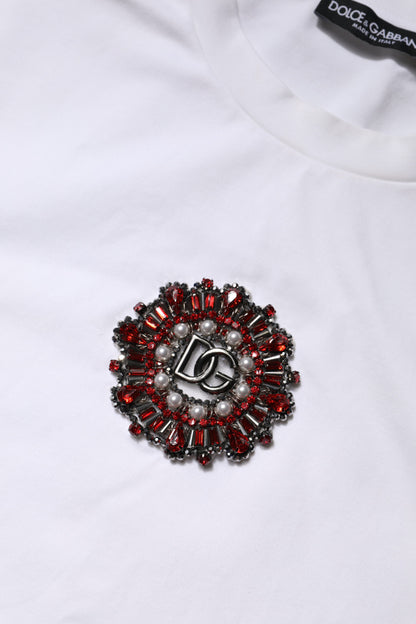 White Logo Embellish Short Sleeves T-shirt