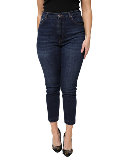 Blue Cotton High Waisted Cropped Denim Jeans