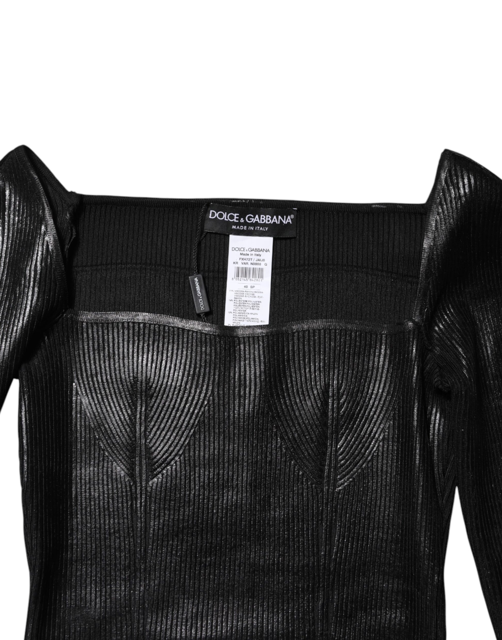 Black Viscose Long Sleeves Fitted Blouse Top