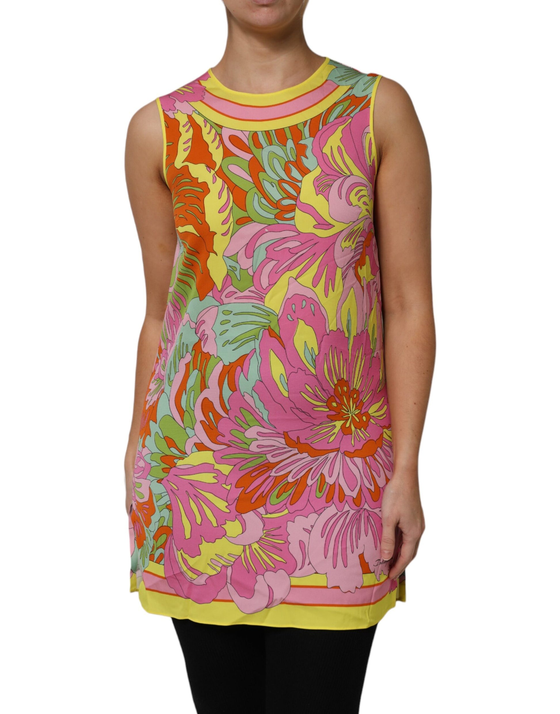 Multicolor Floral Round Neck Sleeveless Top