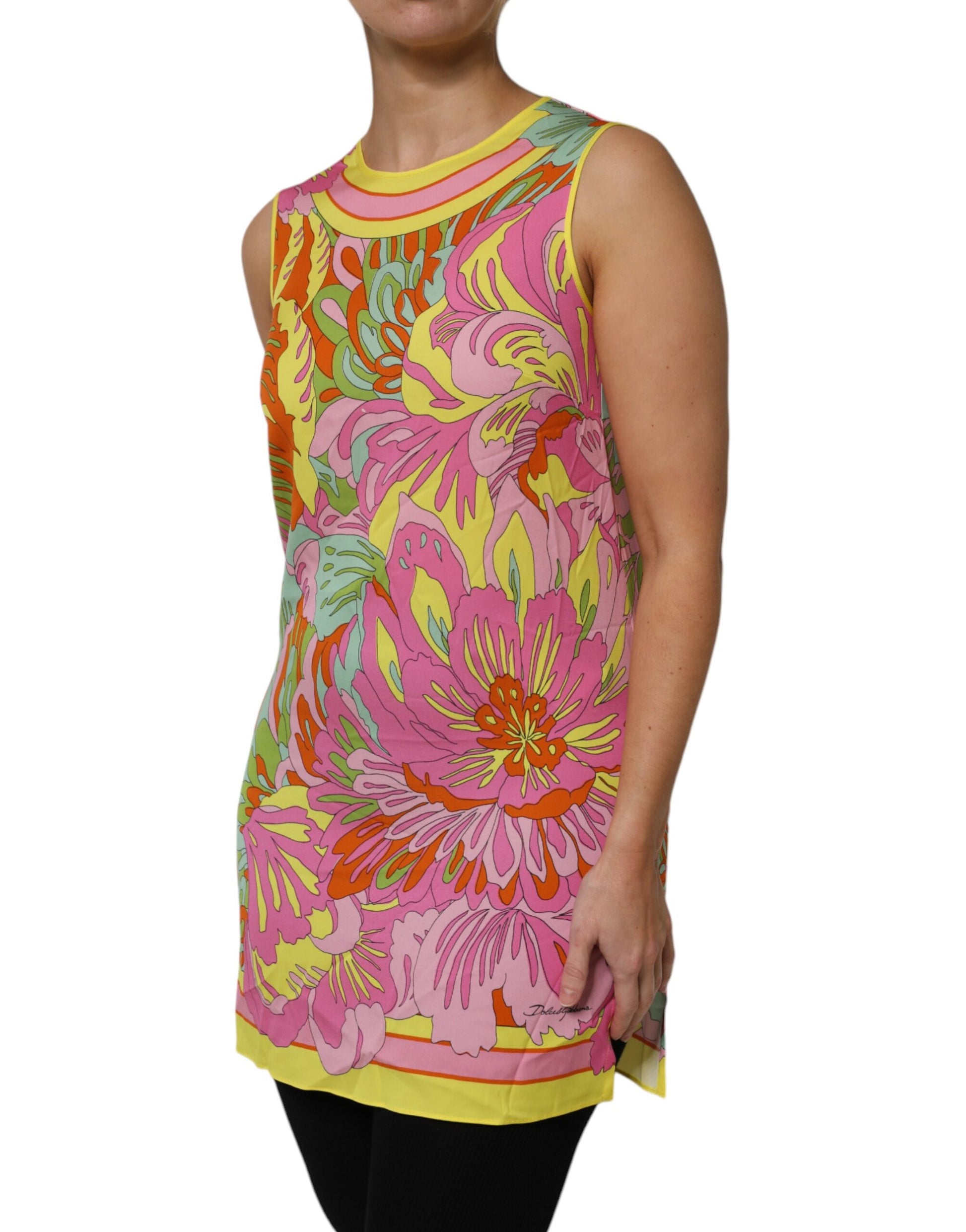 Multicolor Floral Round Neck Sleeveless Top