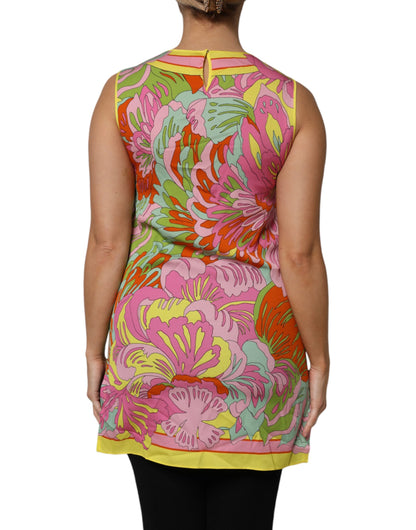 Multicolor Floral Round Neck Sleeveless Top