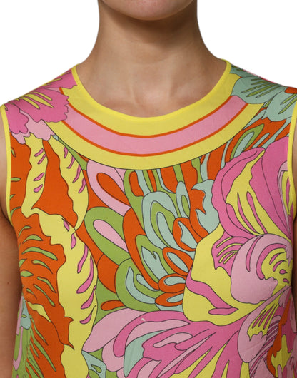 Multicolor Floral Round Neck Sleeveless Top