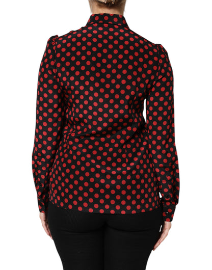 Black Red Polka Dot Silk Long Sleeves Top
