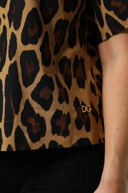 Brown Leopard Short Sleeve Collared Polo Top