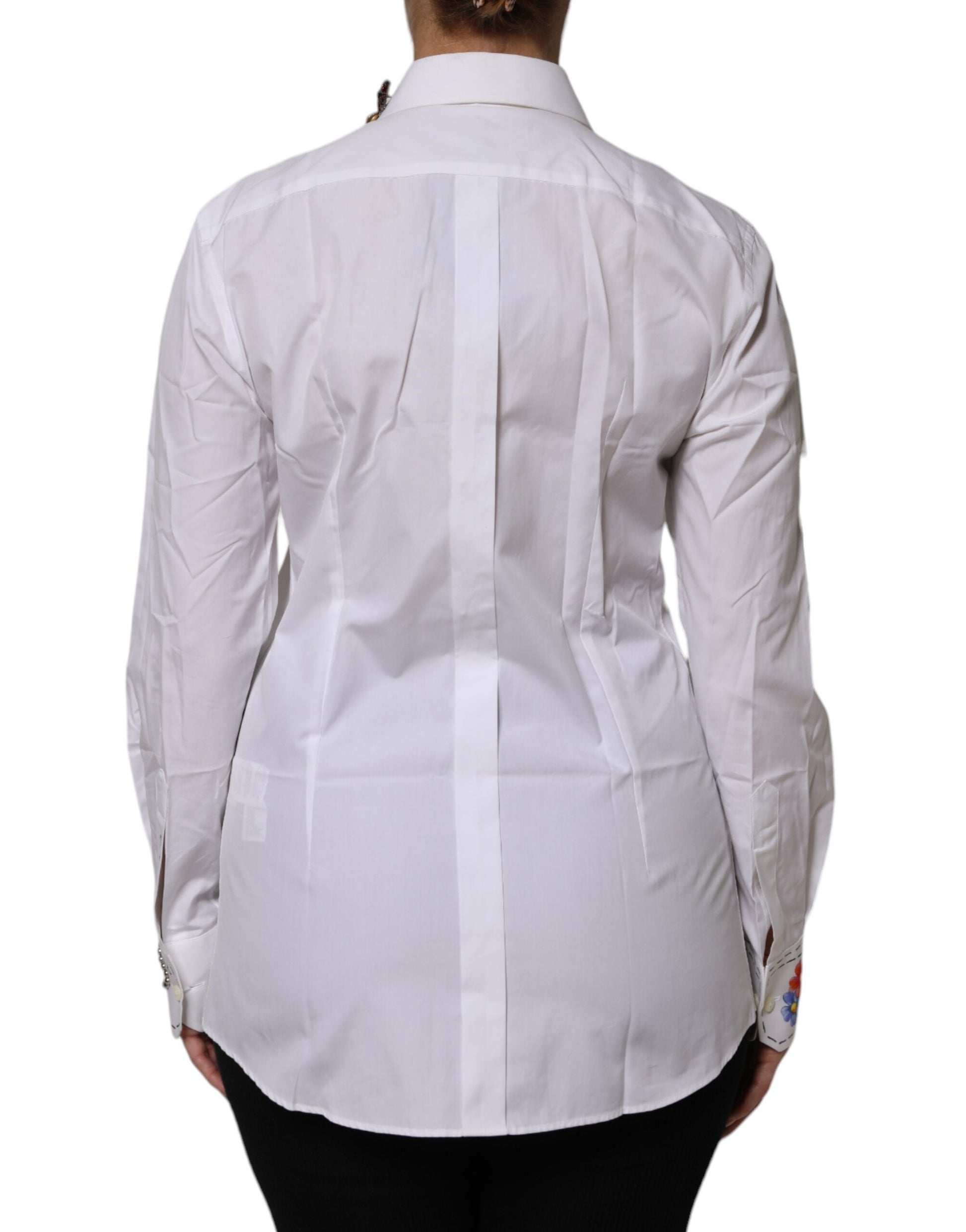 White Cotton Floral Embellished Shirt Top