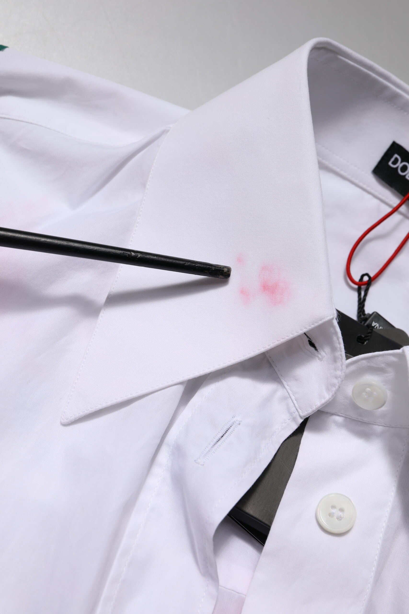 White Cotton Floral Appliques Dress Shirt Top