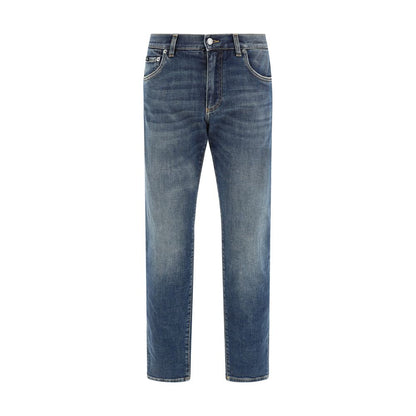 Blue Elastane Straight-Leg Jeans