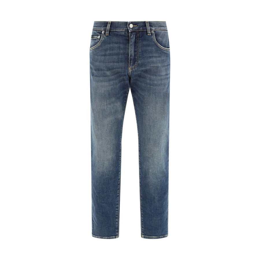 Blue Elastane Straight-Leg Jeans