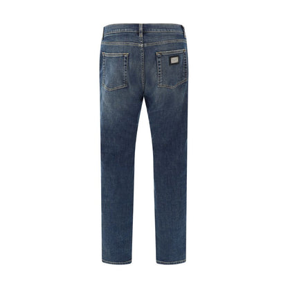 Blue Elastane Straight-Leg Jeans