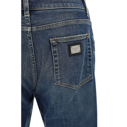 Blue Elastane Straight-Leg Jeans