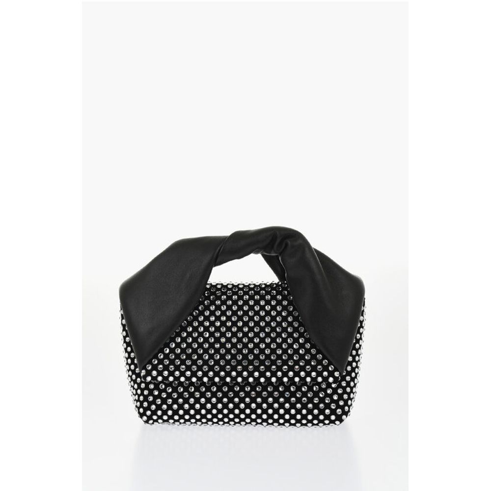 Leather MIDI TWISTER Handbag Embellished with Rhinestones