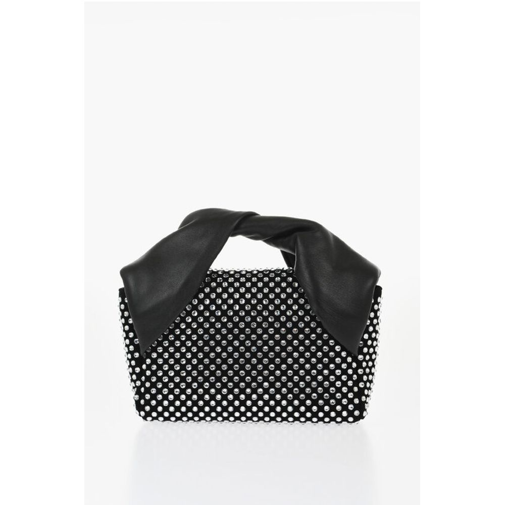 Leather MIDI TWISTER Handbag Embellished with Rhinestones