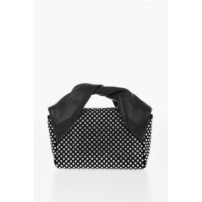 Leather MIDI TWISTER Handbag Embellished with Rhinestones