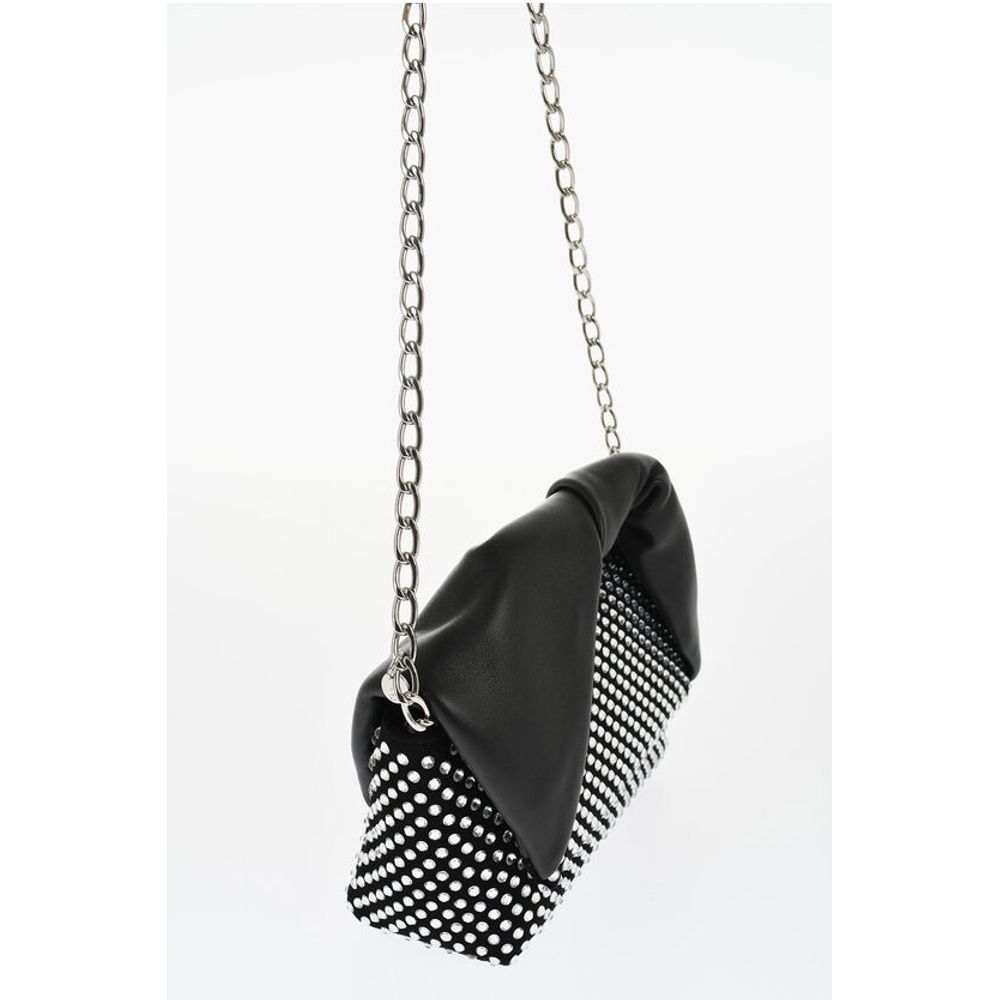 Leather MIDI TWISTER Handbag Embellished with Rhinestones