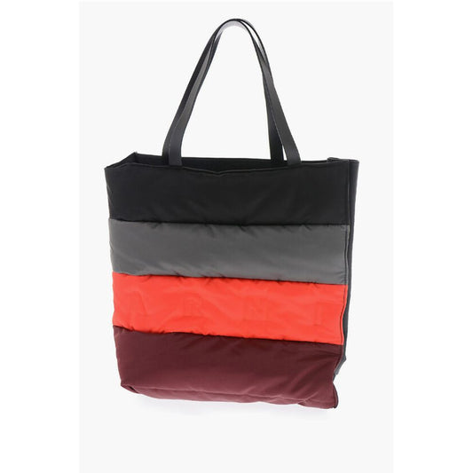 Color Block Leather and Fabric Tote Bag