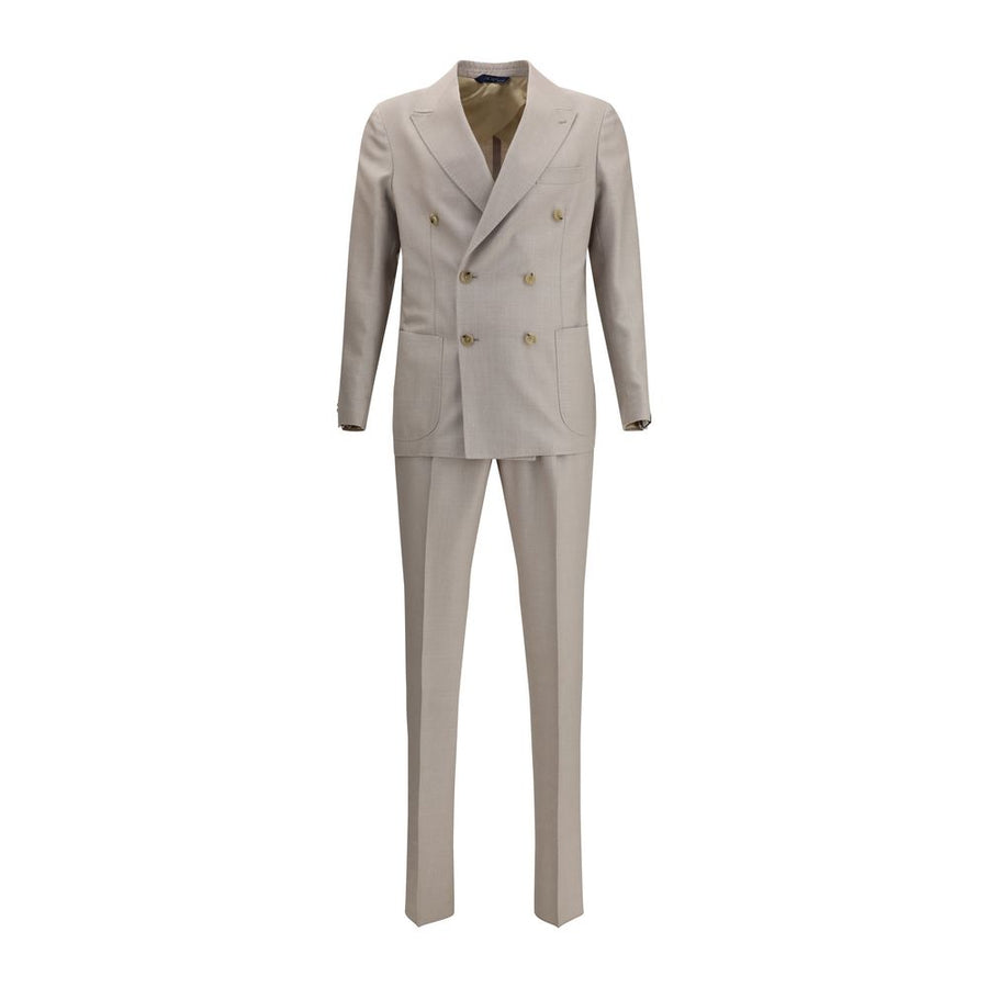 Beige Fleece Wool Two-Piece Suit