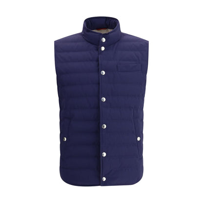Blue Polyester Sleveless Jacket