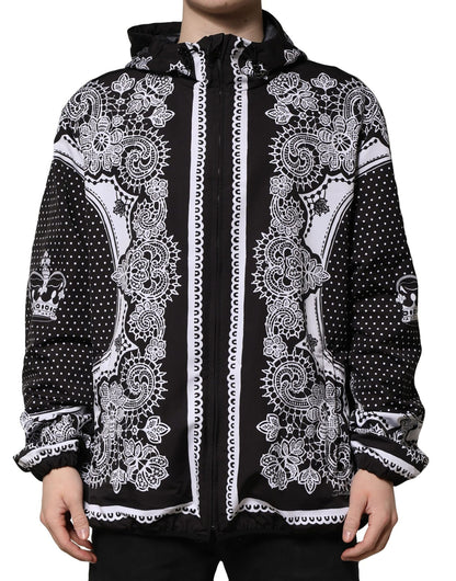 Black Bandana Print Hooded Bomber Jacket