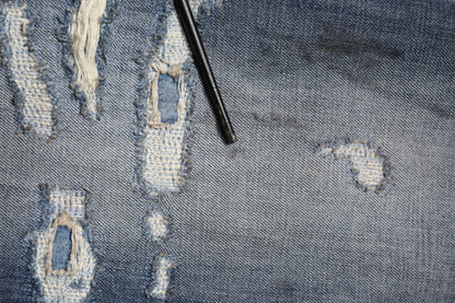 Blue Washed Tattered Cotton Men Jeans