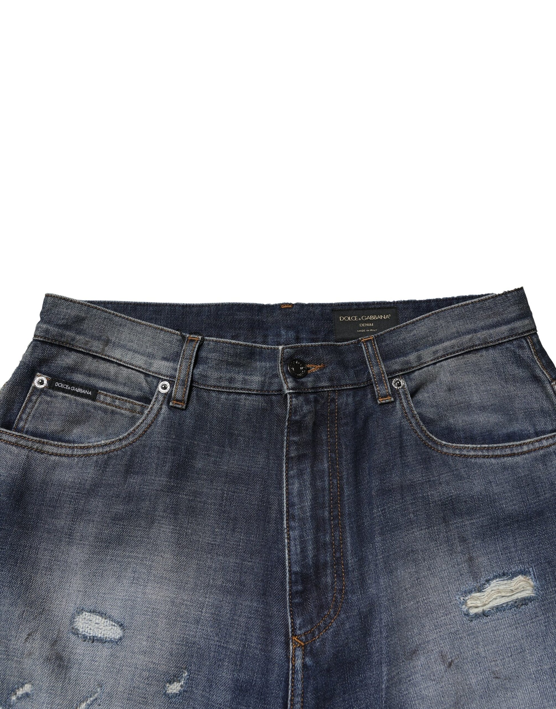 Blue Washed Tattered Cotton Men Jeans