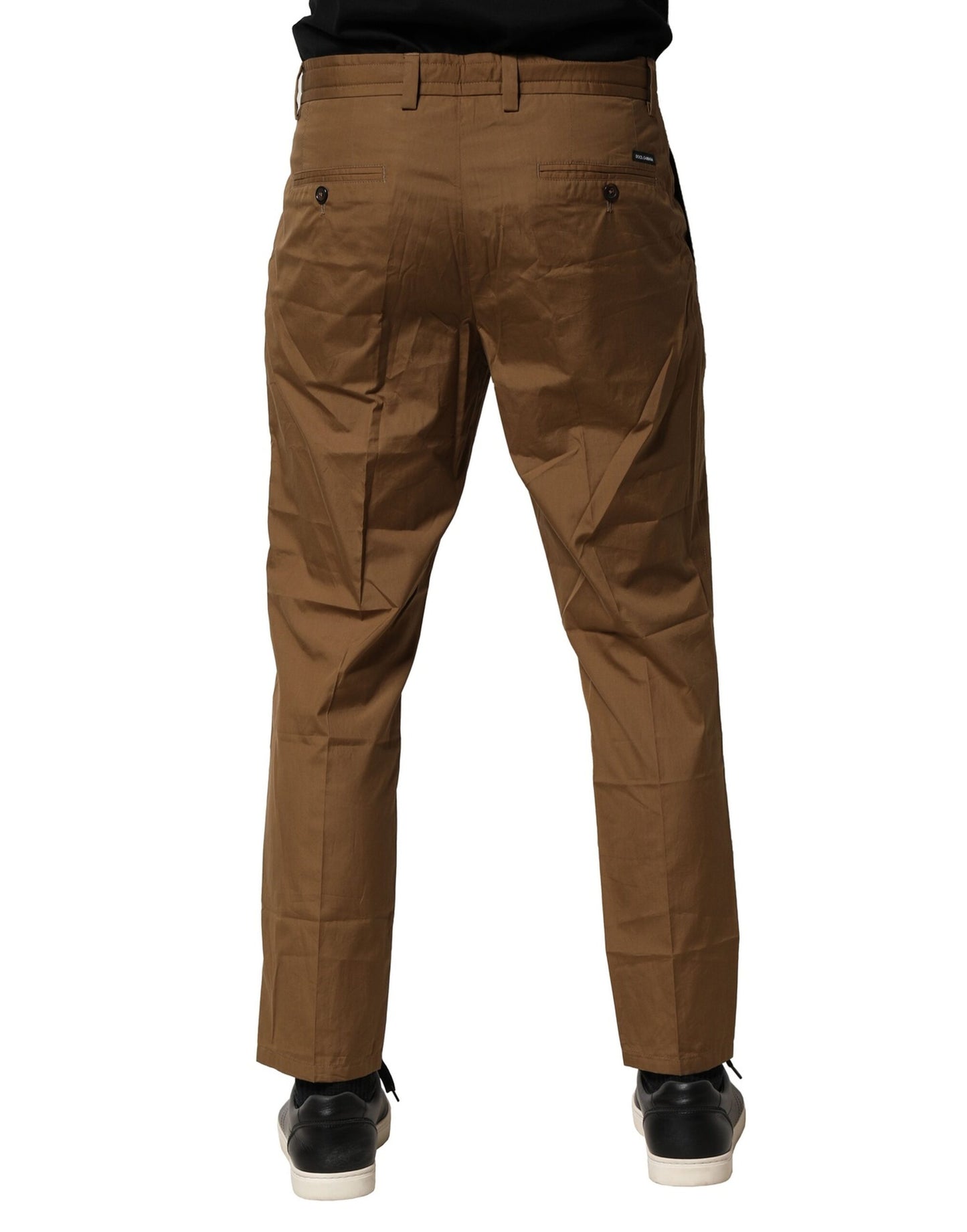 Brown Cotton Chino Mid Waist Men Pants