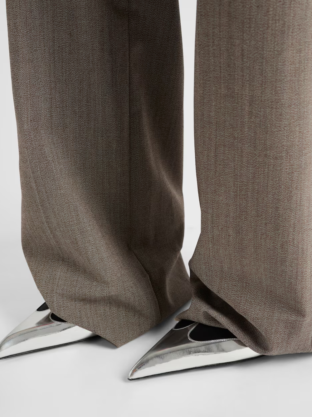 Black Satin And Metallic Silver Leather Pumps