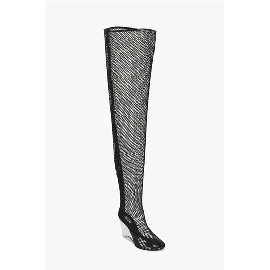 Over the Knee Mesh Boots with Plexiglass Wedge Heel 11cm