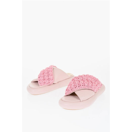 Criss-Cross Leather Slides With Platform Soles