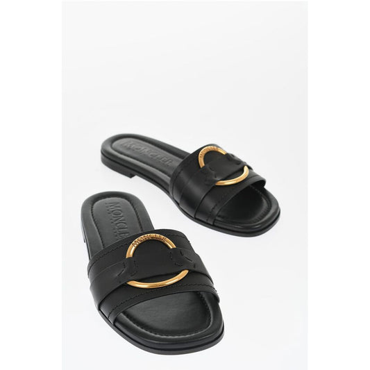 Leather Sandals with Golden Effect Detail