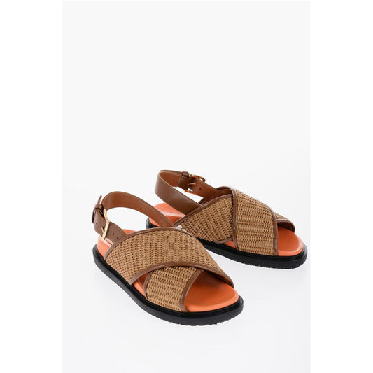 Leather and Raffia Sandals with Buckle Closure