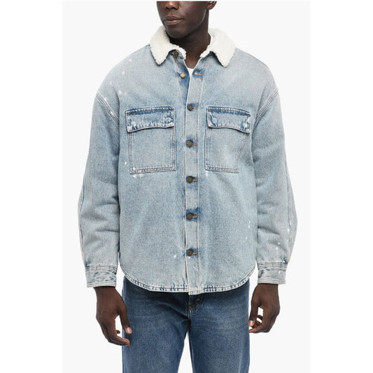 Paint-Splatter Denim Jacket with Shirling Lining