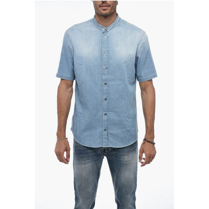 Denim Shirt with Mandarin Collar