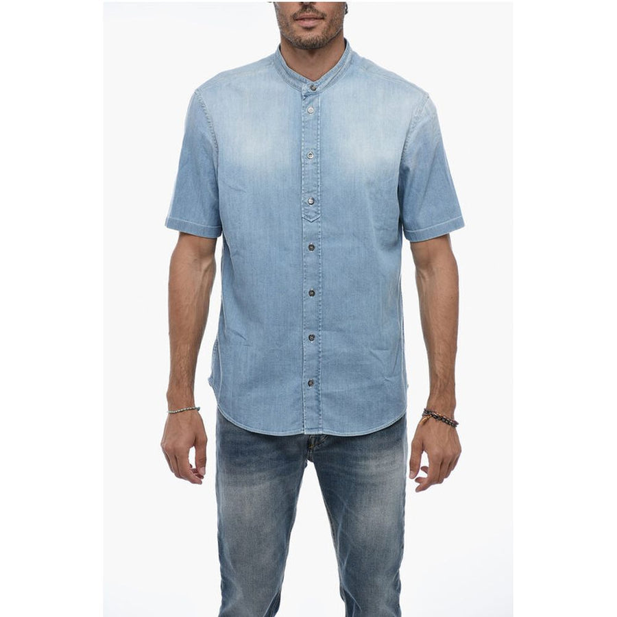 Denim Shirt with Mandarin Collar