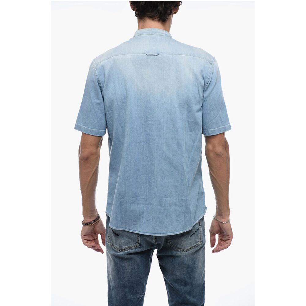 Denim Shirt with Mandarin Collar