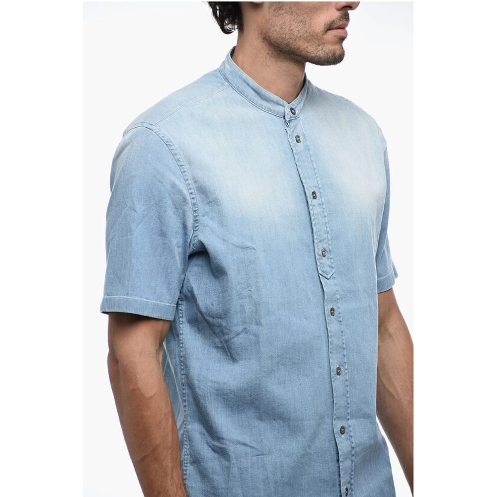 Denim Shirt with Mandarin Collar