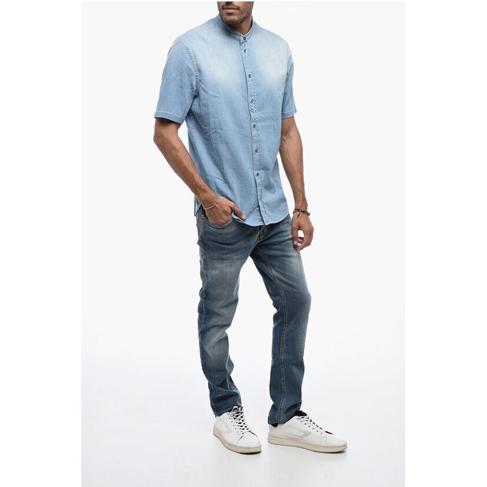 Denim Shirt with Mandarin Collar