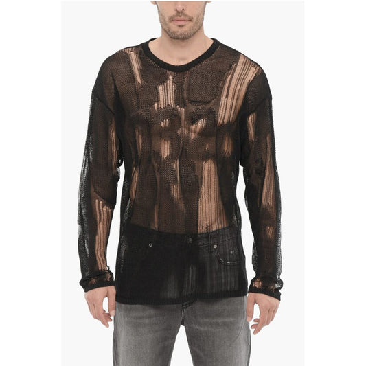 Destroyed Effect Sheer Crew-neck Sweater