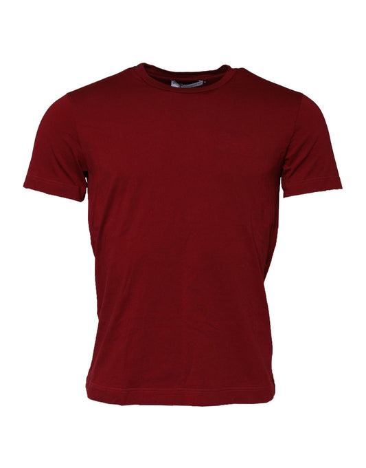 Dark Red Men Crew Neck Short Sleeve T-shirt