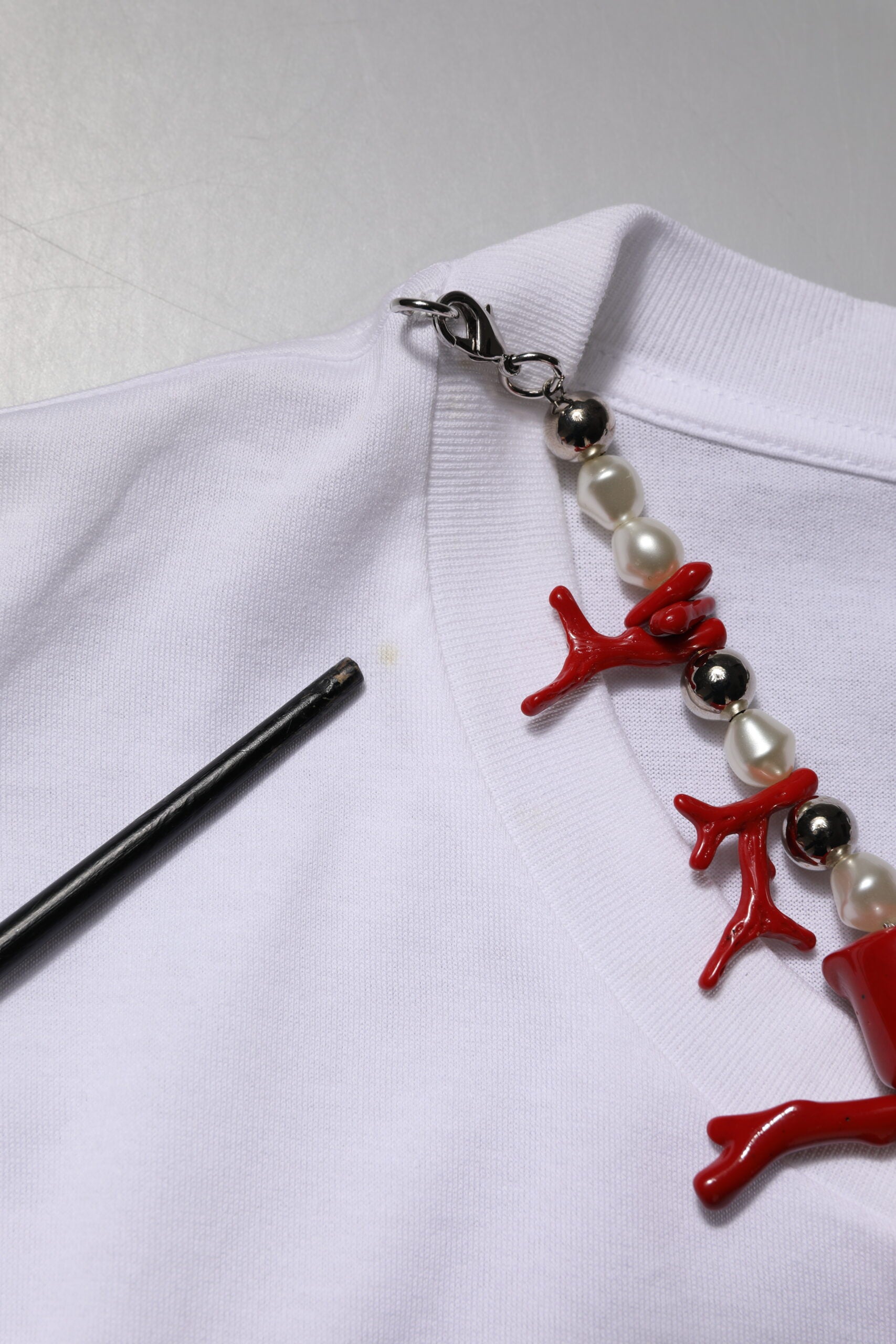 White Embellished Cotton Crew Neck T-shirt