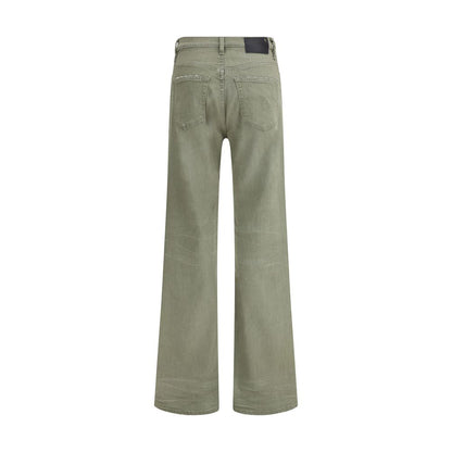 Green Cotton Flared Jeans