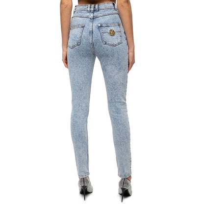 Blue Cotton Women's High-Waisted Jean