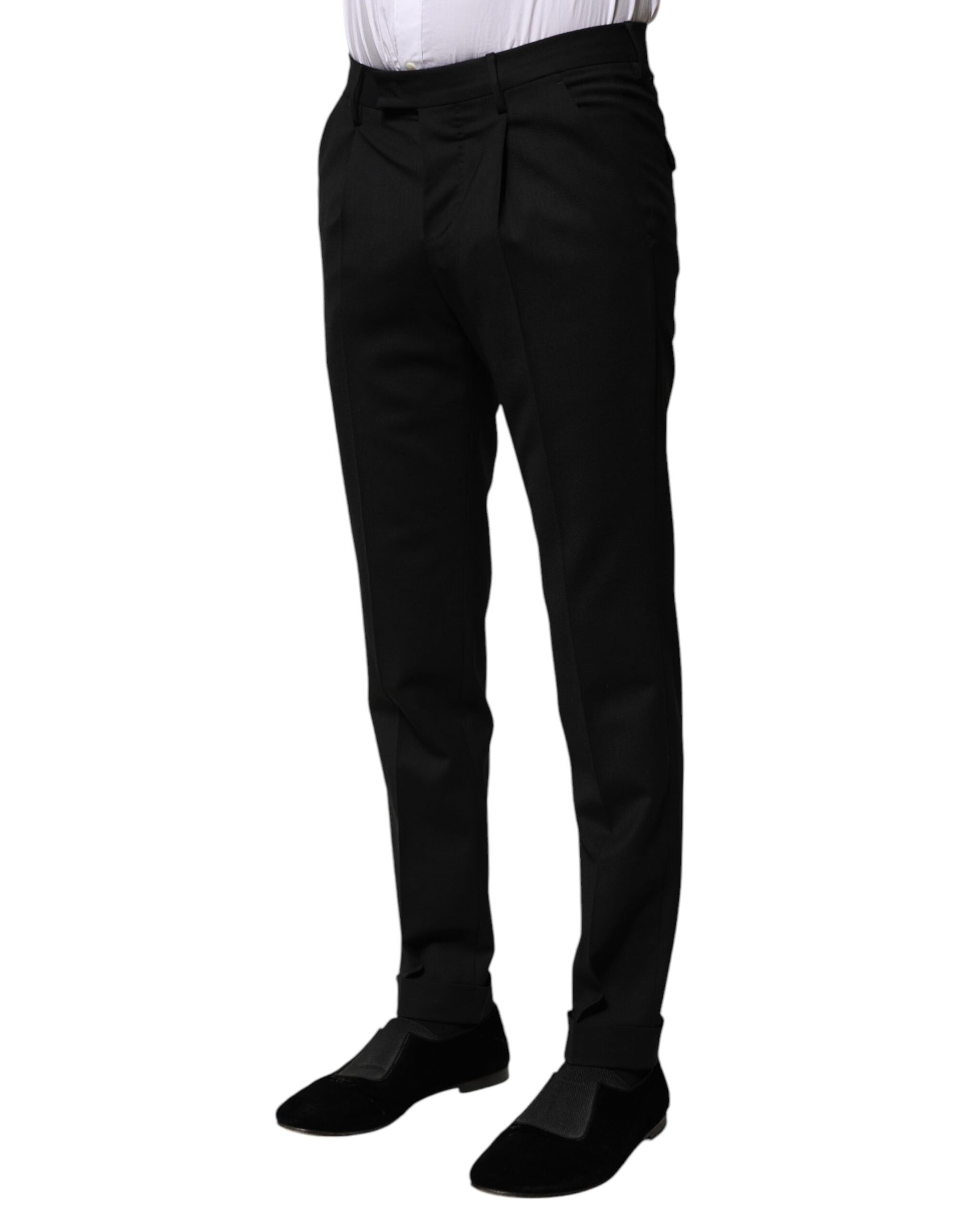Black Solid Formal Tapered Men Dress Pants