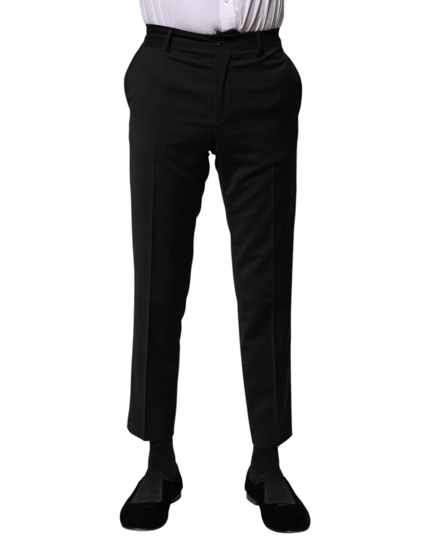 Black Wool Formal Men Cropped Pants
