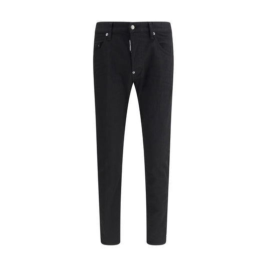 Black Cotton Straight-Leg Jeans