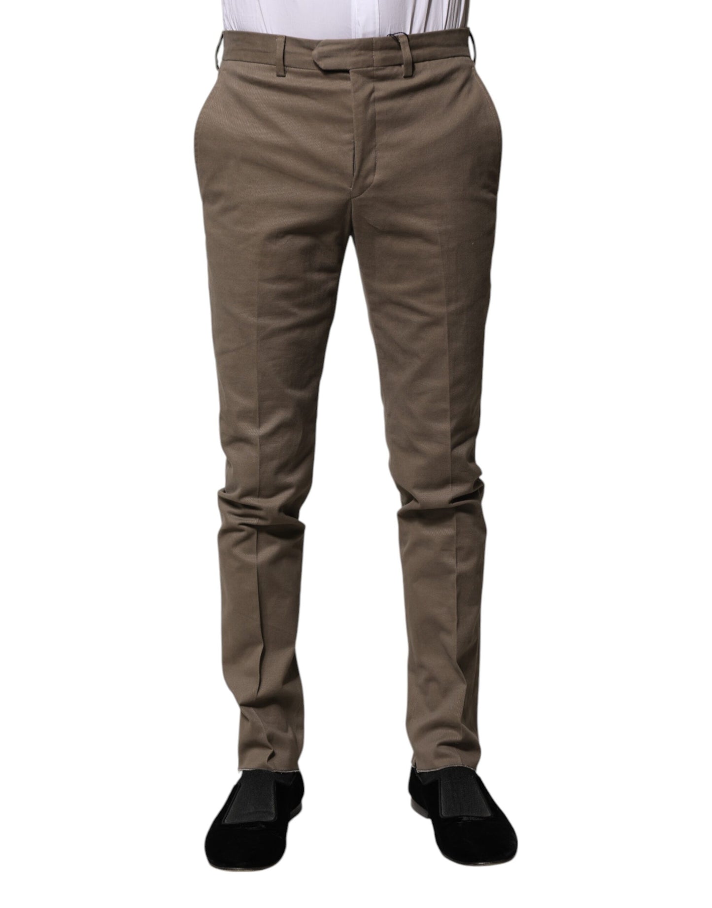 Brown Cotton Tapered Formal Dress Pants