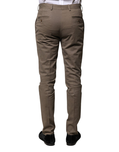 Brown Cotton Tapered Formal Dress Pants